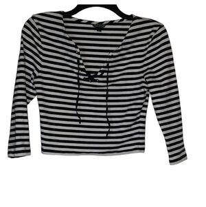 Topshop cropped striped laces shirt
